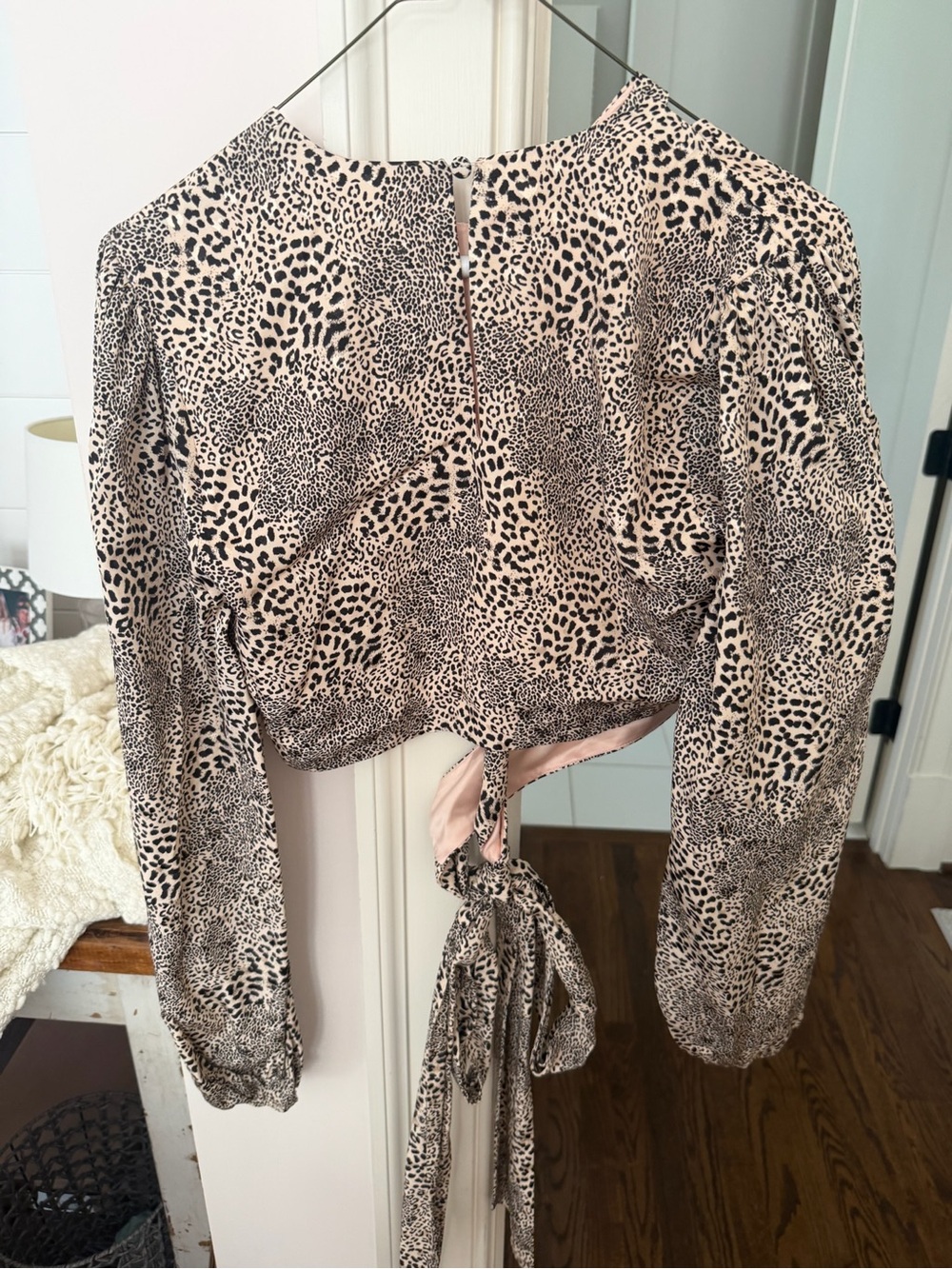 Lovers + Friends Beige and Black Leopard Tie-Back Crop Top